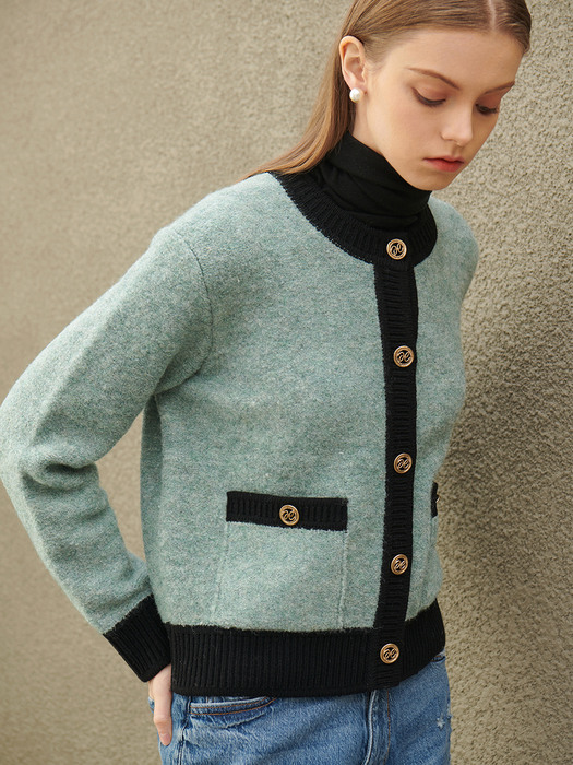 Color block boucle cardigan