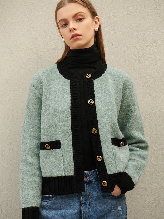 Color block boucle cardigan