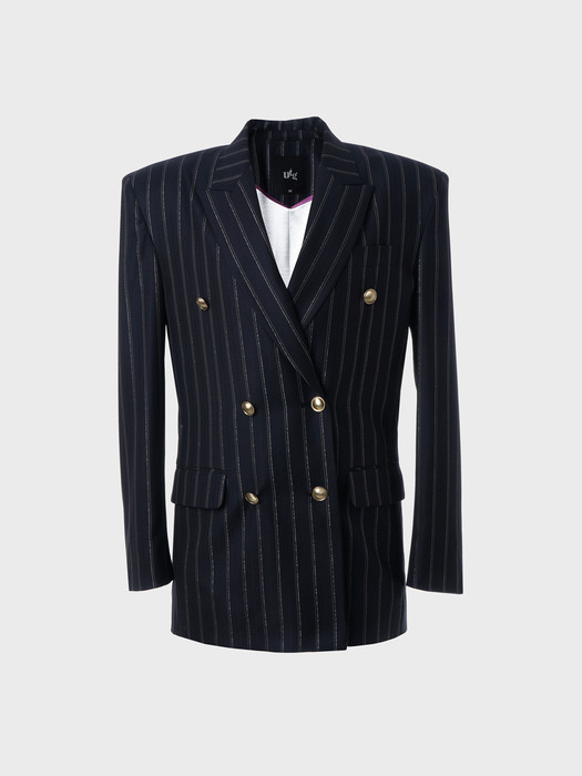Pinstriped Wool-Silk Double-Breasted Jacket(WOMAN)_UTH-SB23