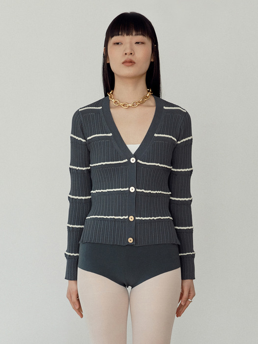 Bamis Stripe Knit Cardigan_Forest Green+Cream Stripe