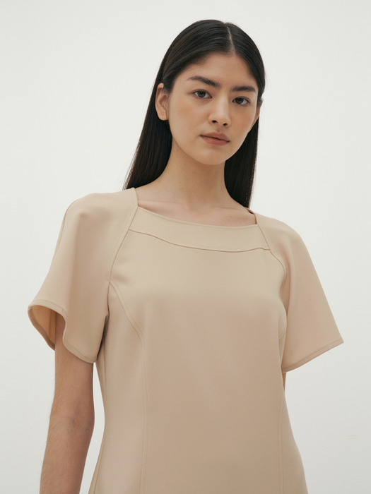 Simple Line Dress-beige