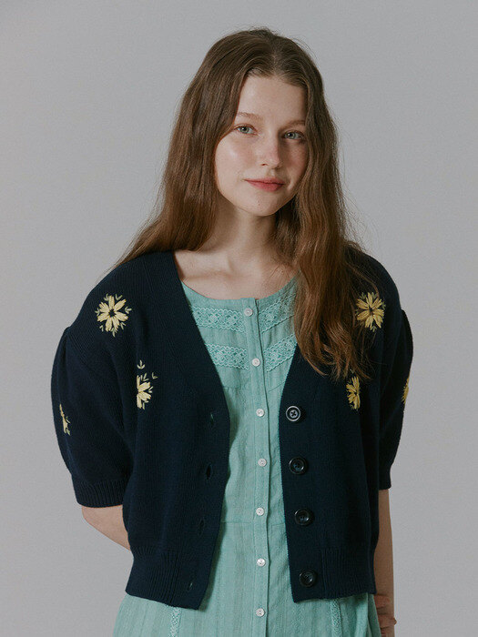 [EXCLUSIVE]Hailey Hand Embroidery Cardigan_Navy