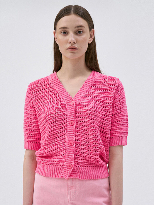 [단독]Crochet V Cardigan-Pink