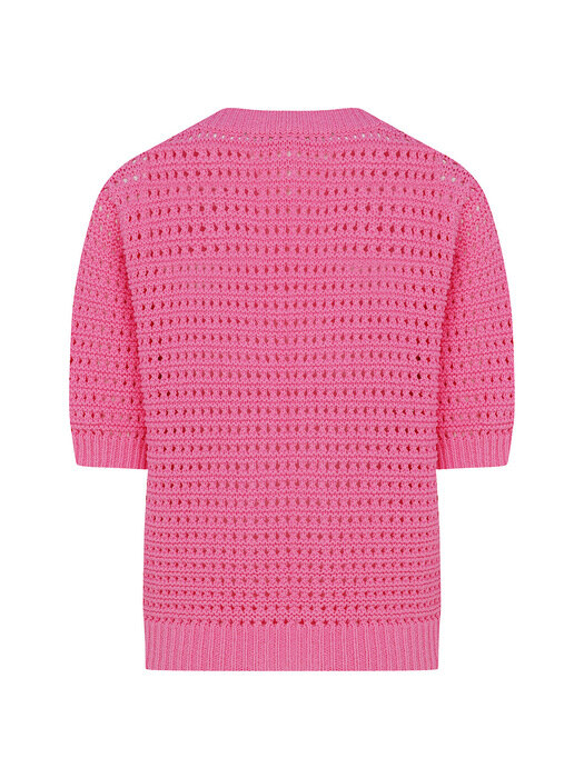 [단독]Crochet V Cardigan-Pink