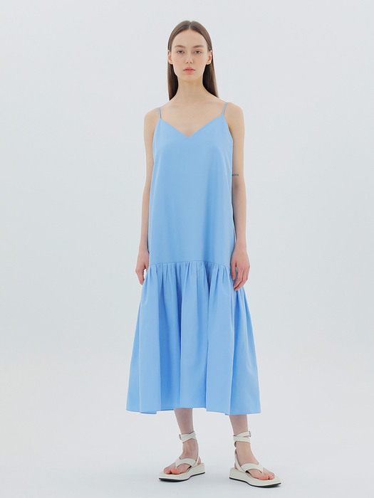 Belted Linen-Blend Midi Dress Blue