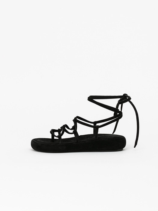 Facade Gladiator Footbed Sandals in Black Suede