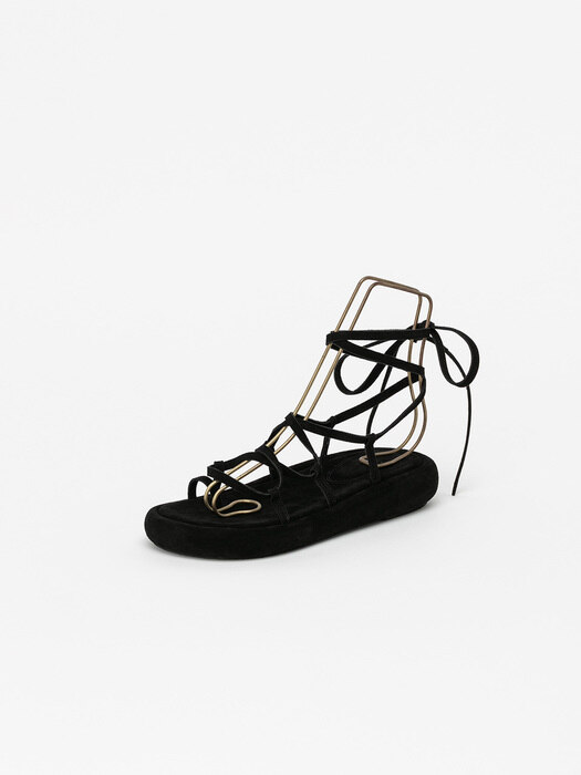 Facade Gladiator Footbed Sandals in Black Suede