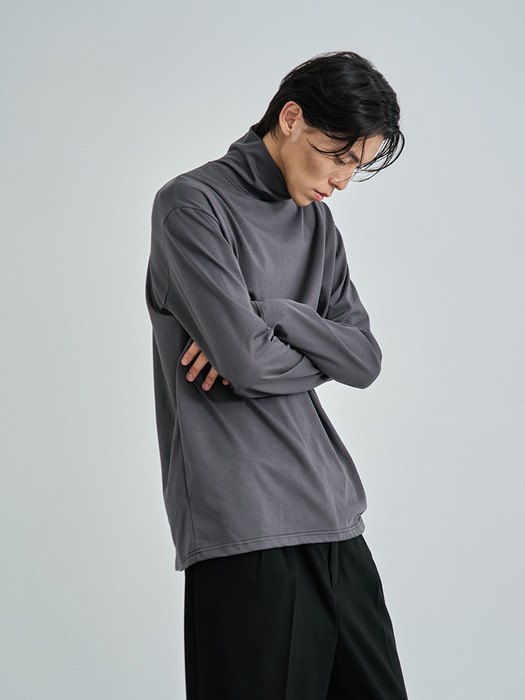 SUPIMA RELAXED TURTLE NECK T-SHIRTS [GRAY] 