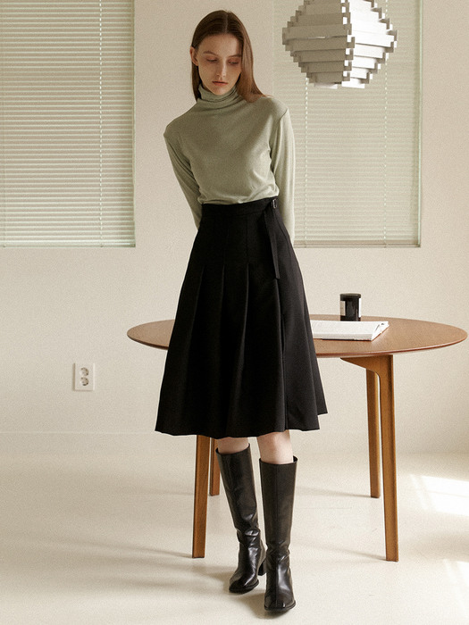 3.71 Belt pleats skirt (Black)