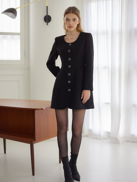 JANE ROUND TWEED DRESS_BLACK