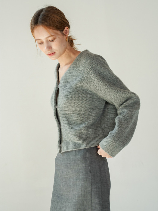 Simple wool knit cardigan (Gray)