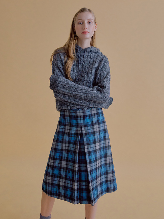 FENCHURCH A-line wool midi skirt (Blue check)