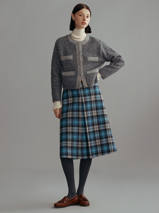 FENCHURCH A-line wool midi skirt (Blue check)