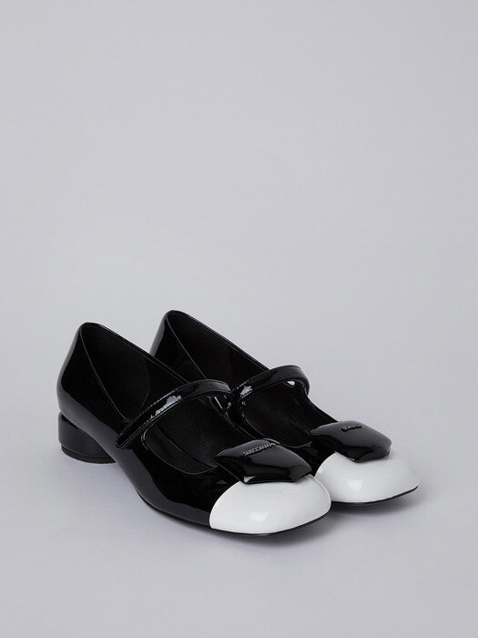 Round heel mary Jane flat(black&white)_DG1DA22501BWX