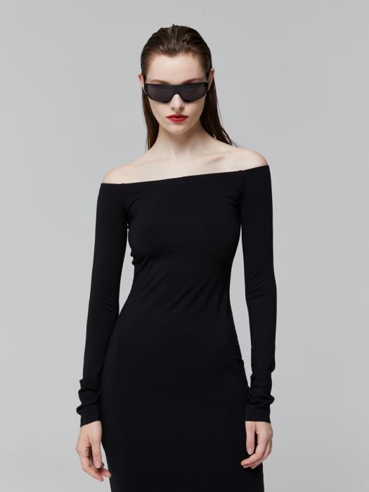 OFF SHOULDER LINE DRESS_BLACK