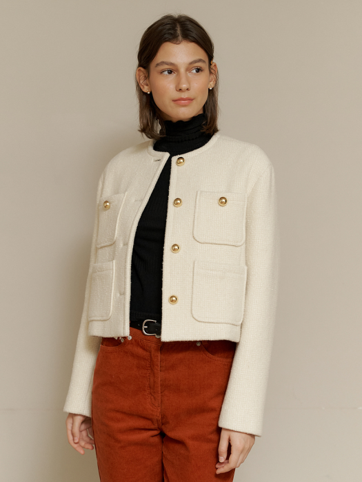 A WOOL TWEED HALF JACKET_IVORY