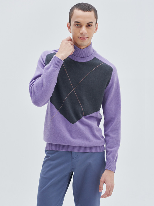 [M23MPU004]Color block pullover(Violet)