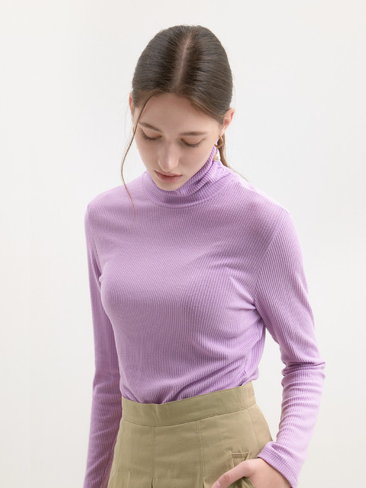 RIBBED TURTLENECK T-LILAC