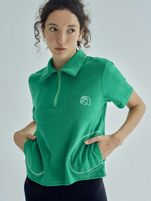 half-zipup pk half t-shirt green