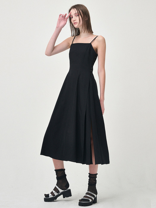 Slip Line Button Detail Dress, Black