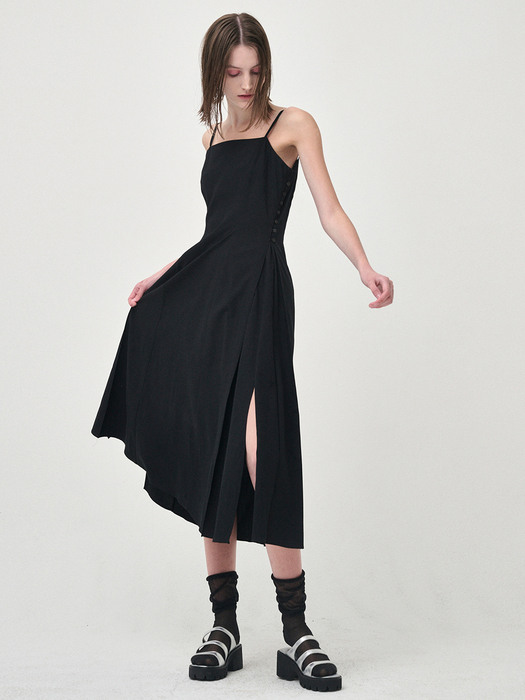 Slip Line Button Detail Dress, Black
