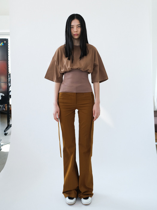 Stretch tie pants in camel