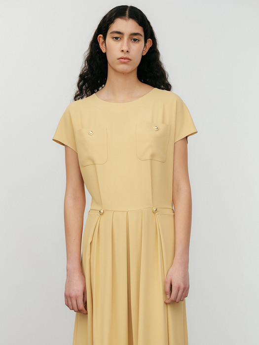 Button Pleated Dress -yellow