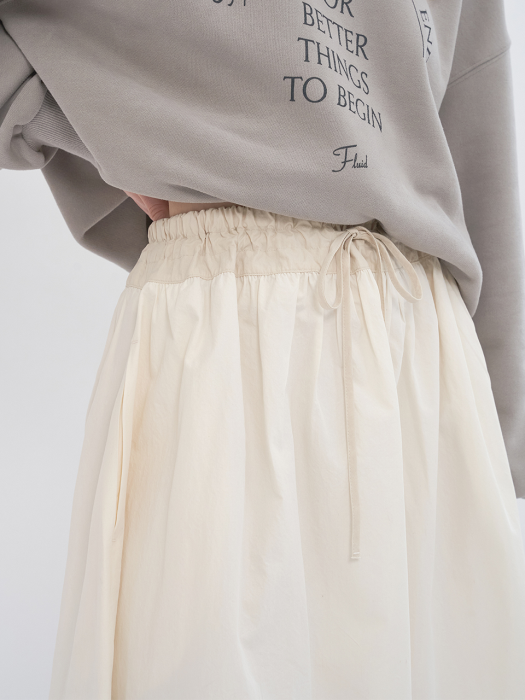 Drawstring Flared Skirt (Cream)