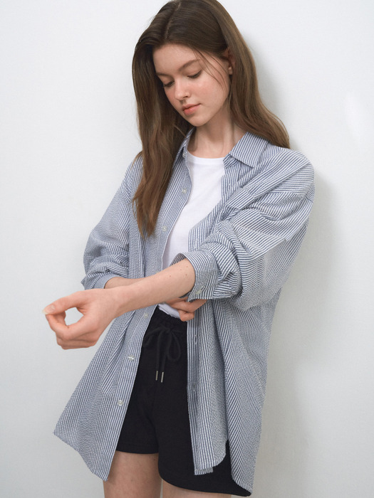 Seersucker Stripe Shirts(4col)