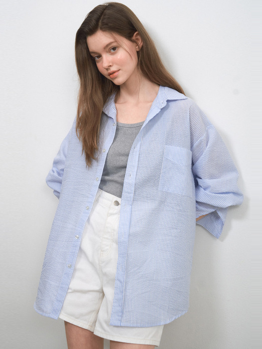 Seersucker Stripe Shirts(4col)