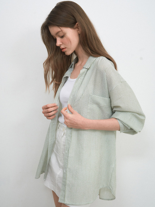 Seersucker Stripe Shirts(4col)