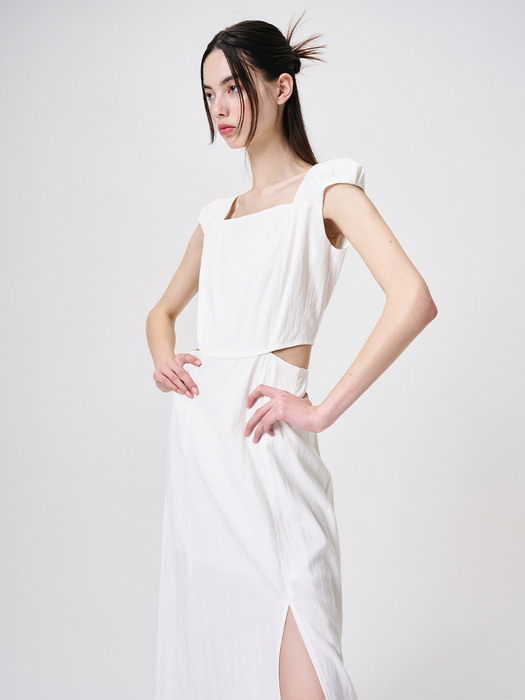 Shoulder Pintuck Detail Dress, White