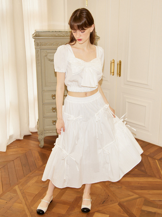 Ribbon Point Shirring Skirt_ White