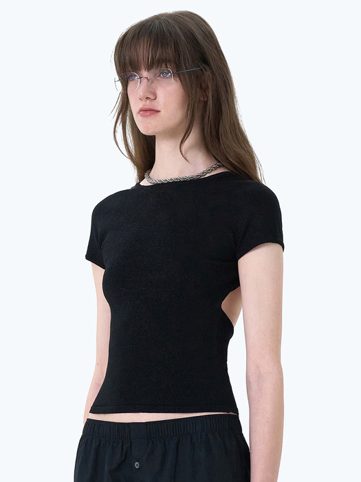 [SET] LISE METALIC YARN BACKLESS+TUBE TOP BLACK