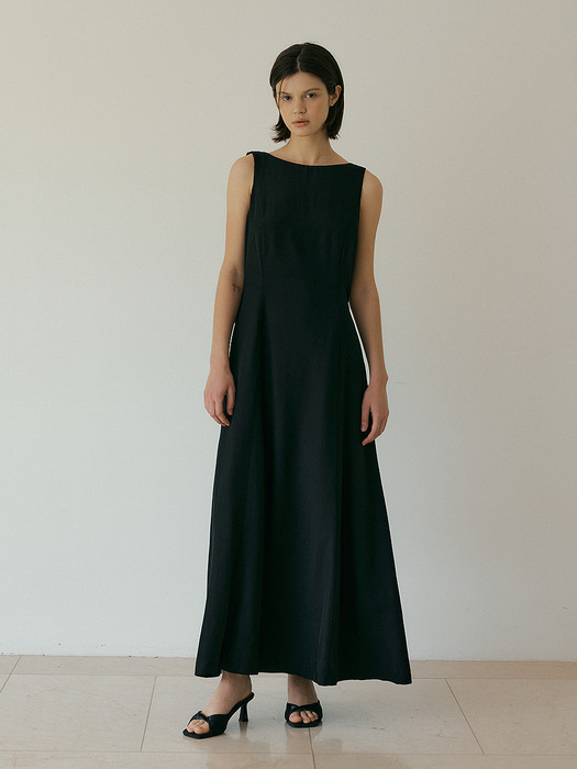 Silky tied maxi dress (black)