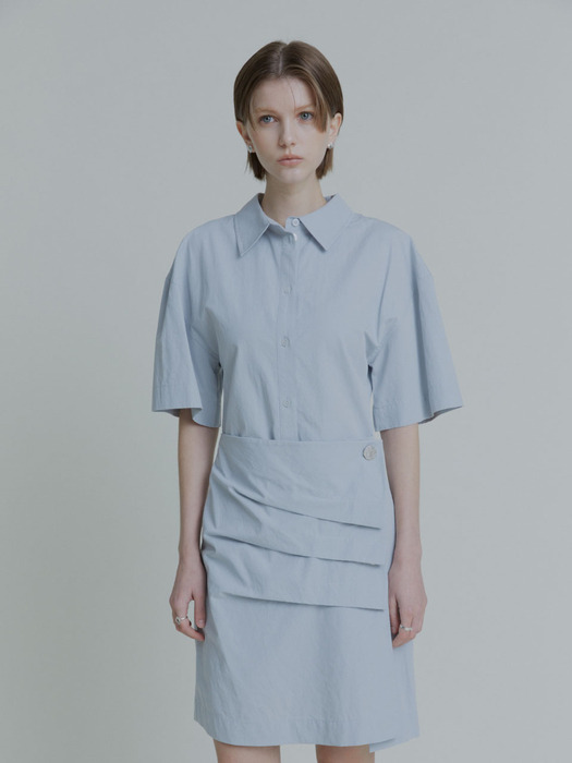 KRISTINE Draped Shirt Dress_Pale Blue