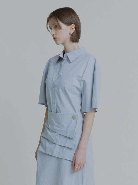 KRISTINE Draped Shirt Dress_Pale Blue