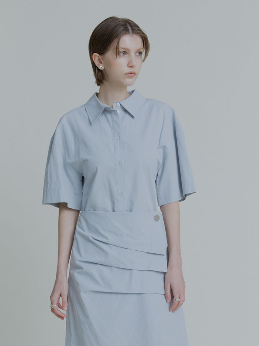 KRISTINE Draped Shirt Dress_Pale Blue