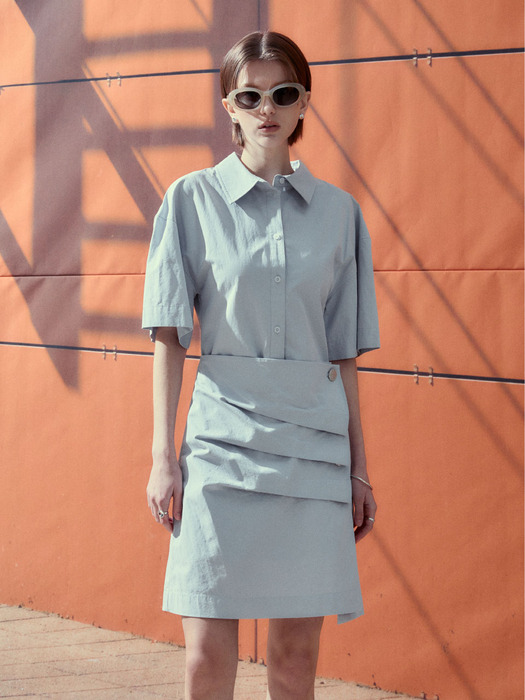 KRISTINE Draped Shirt Dress_Pale Blue