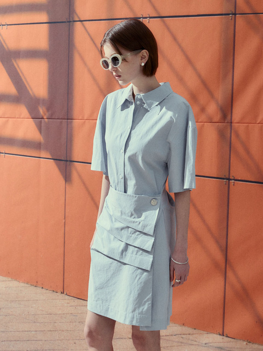 KRISTINE Draped Shirt Dress_Pale Blue