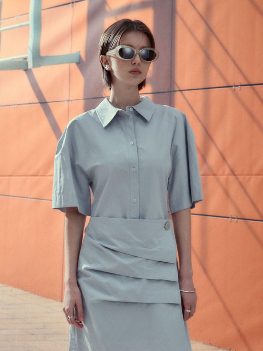 KRISTINE Draped Shirt Dress_Pale Blue