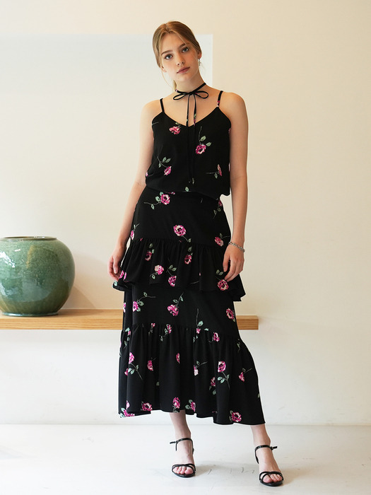 ROSE ruffled midi skirt(black)
