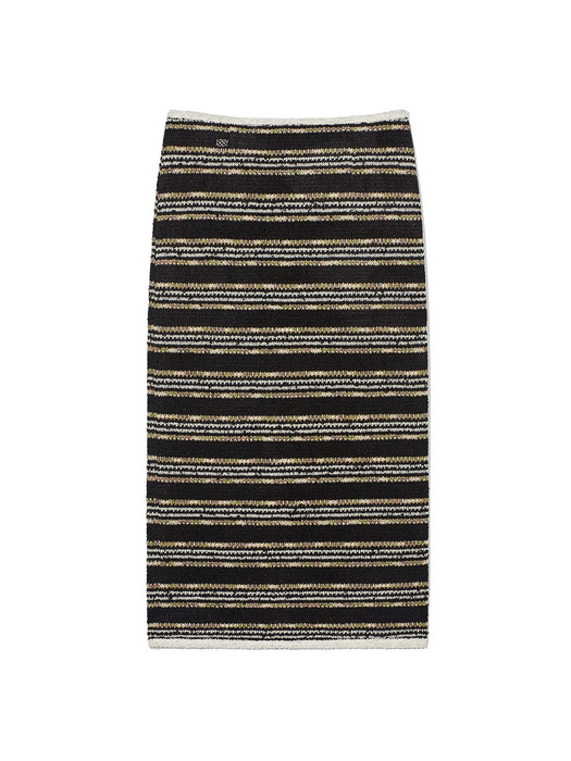 Striped Knit Long Skirt Black Stripe
