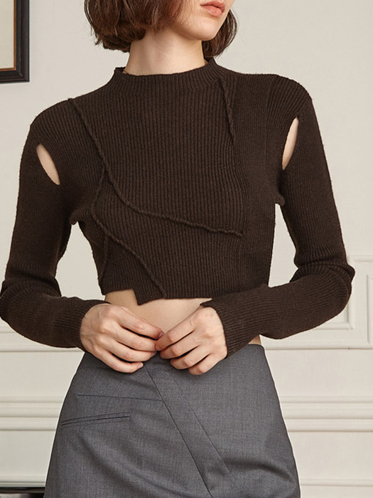YY_Irregular cut-out knit sweater