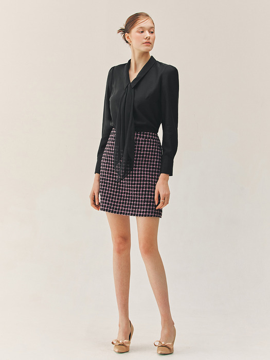 JANET Semi A-line tweed mini skirt (White/Pink)