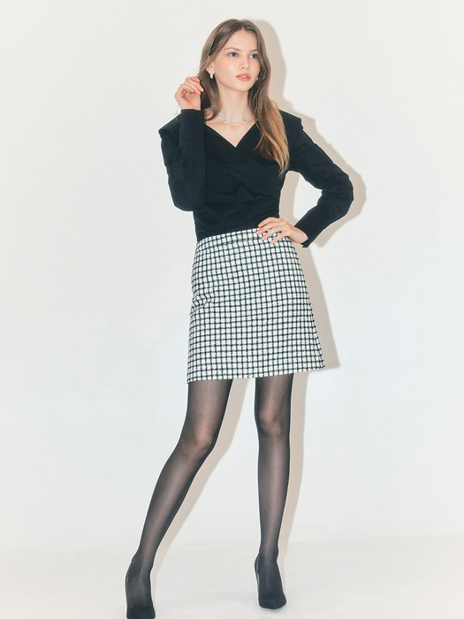 JANET Semi A-line tweed mini skirt (White/Pink)