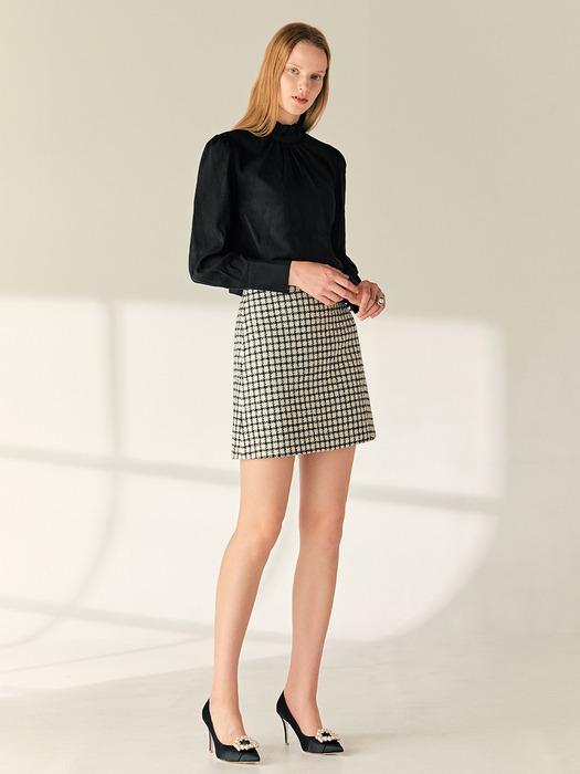 JANET Semi A-line tweed mini skirt (White/Pink)