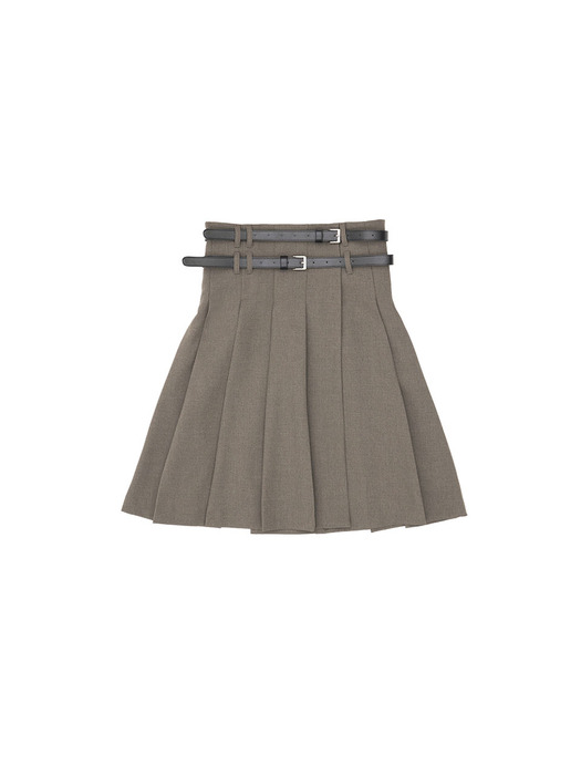 Double belt loop Knee length Skirt Mocha brown(벨트 증정)