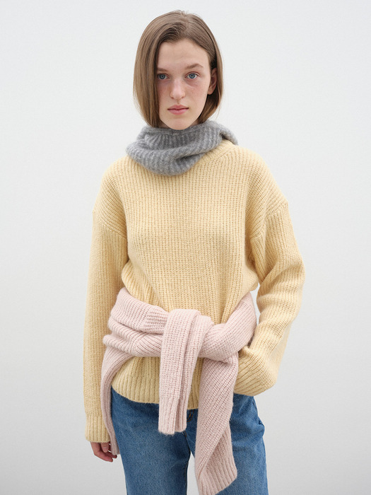 WAFFLE KNIT PULLOVER - YELLOW