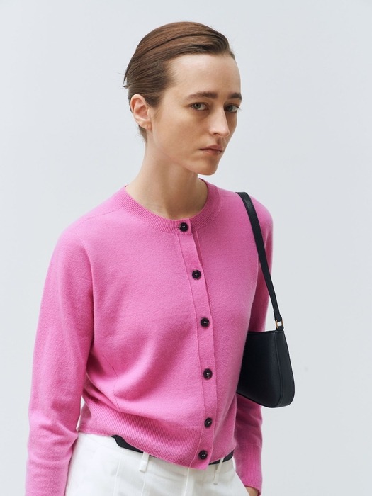 italy cashmere 20% - crew-neck mini cardigan (pink)
